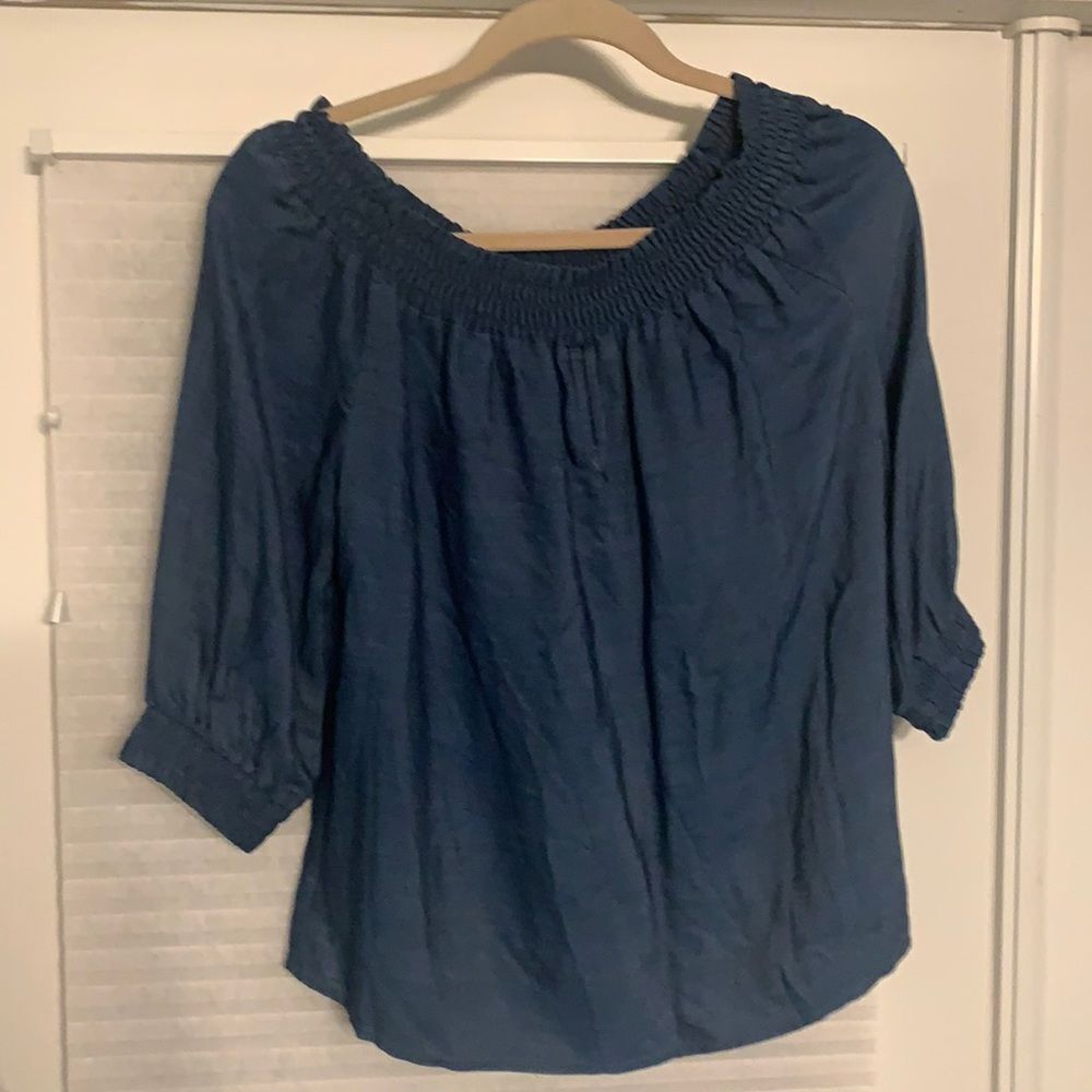 Galeries Lafayette Blue Off Shoulder Top Shirt Medium‎